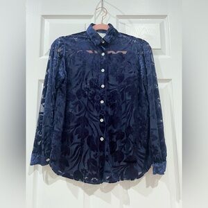 Dressing Clio Women's Top Size PS Navy Blue Velvet Burnout Button Up